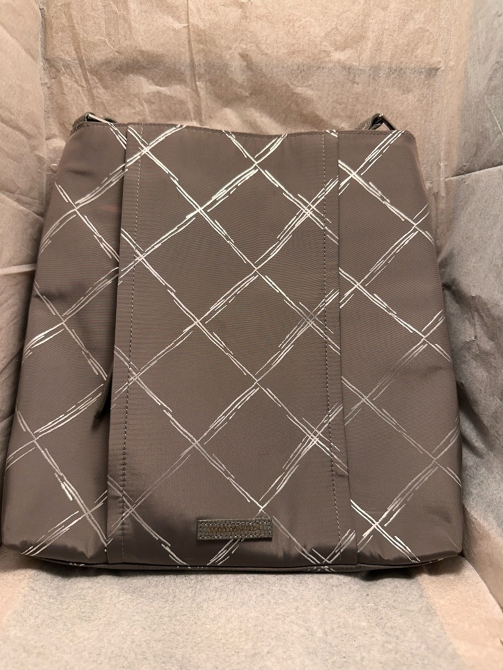 Vera Bradley Silver Crossbody Bag with Cream Lattice Print